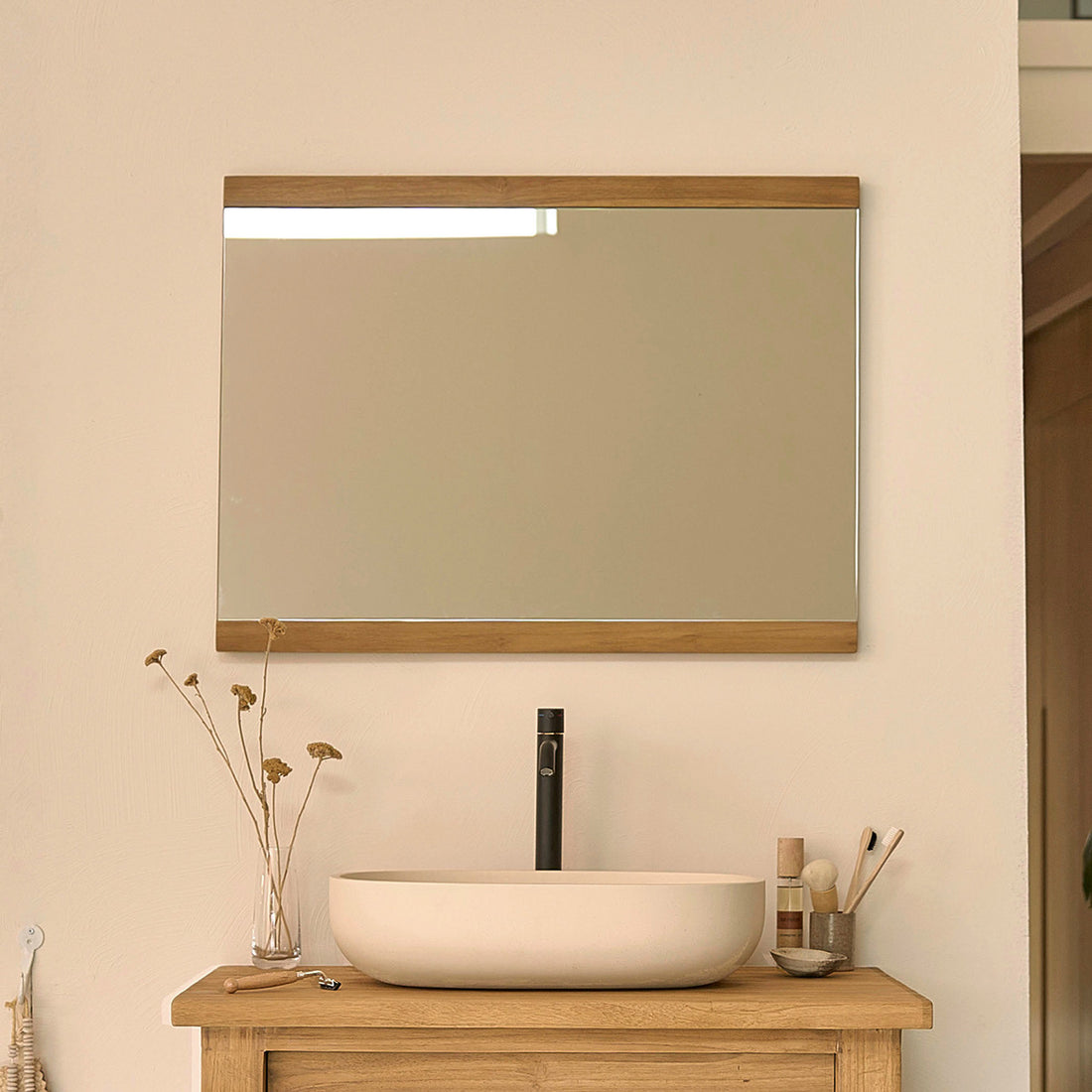 NAHELE - Espejo de teca maciza reciclada 80x60 cm