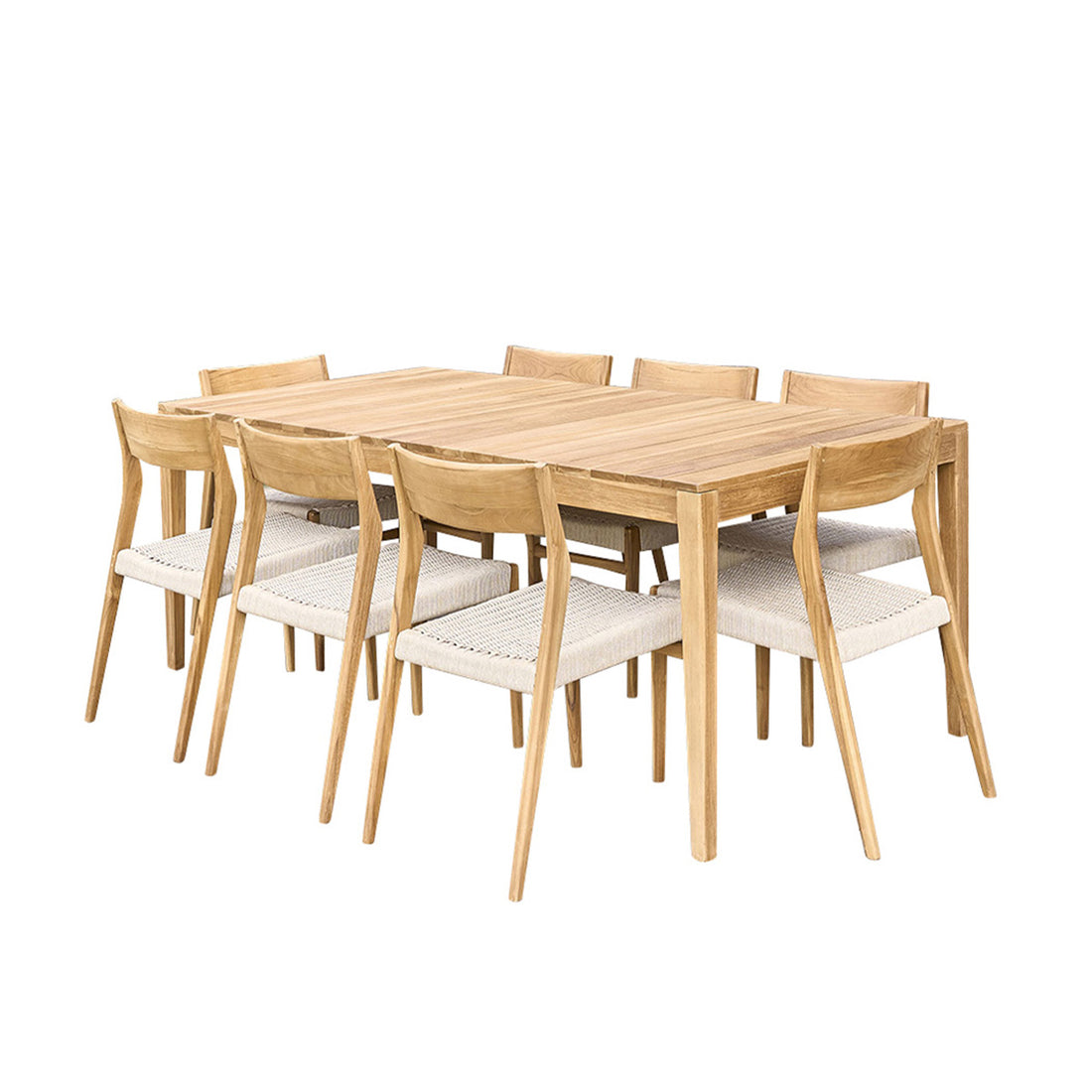 LIVIE - Salón de exterior de teca maciza y cuerda beige para 8 pers.