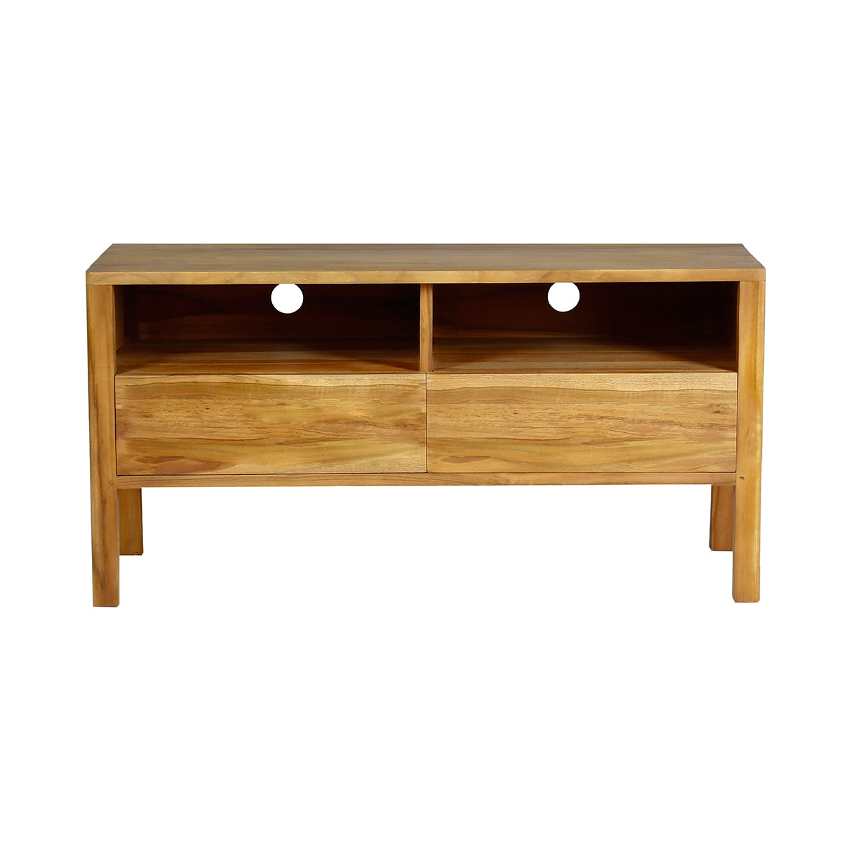 NIDO - Mueble de TV de teca maciza 2 cajones 100 cm