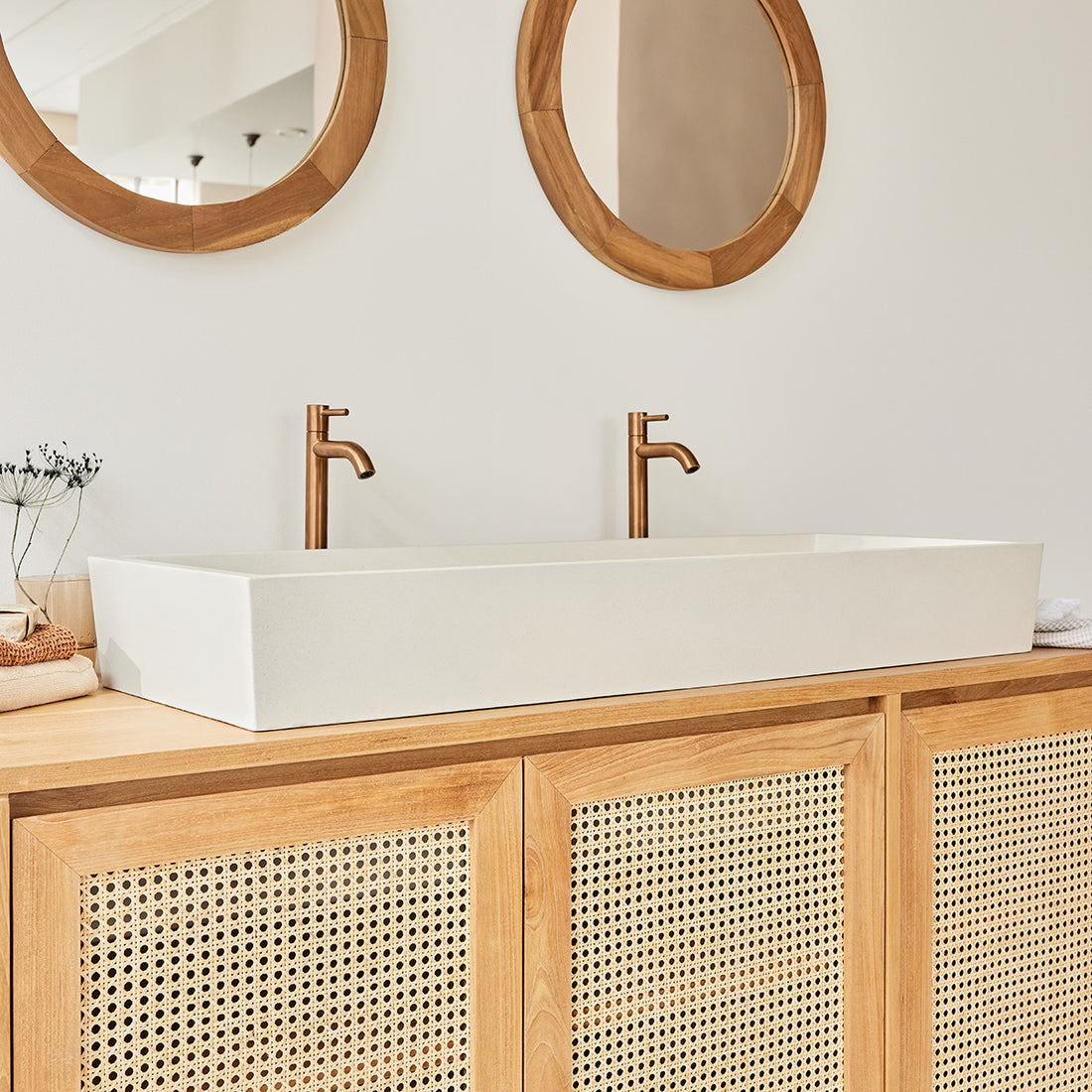 LENA - Lavabo de hormigón beige 100 x 37 cm