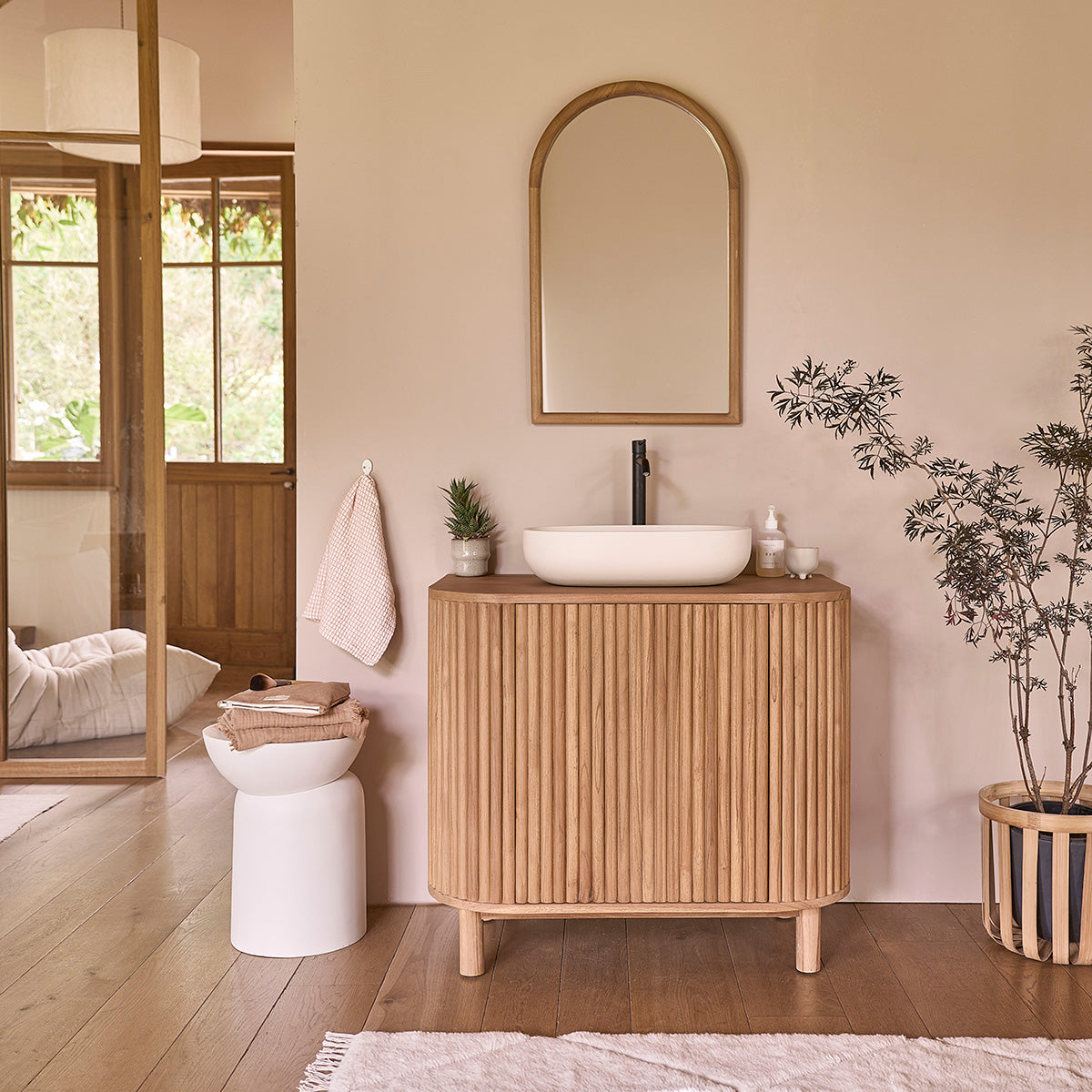 COLINE - Mueble para lavabo de teca maciza de 90 cm