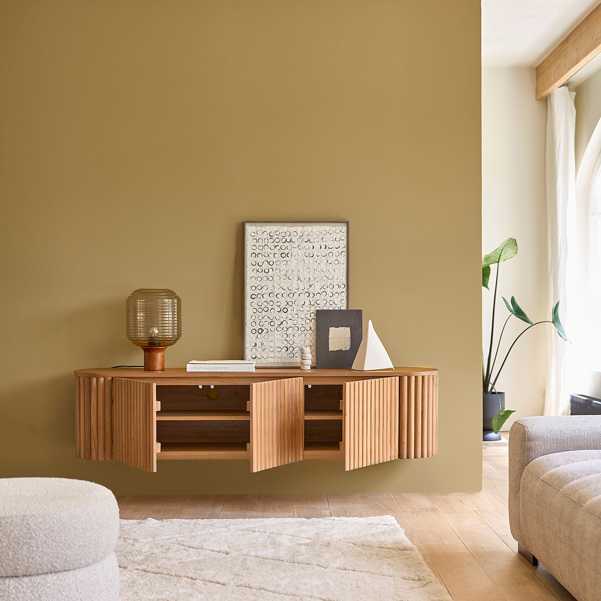 BELIZE - Mueble de TV suspendido de teca maciza de 170 cm