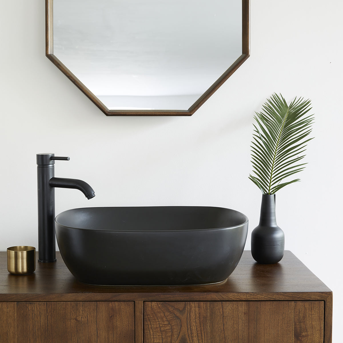 IRIS - Lavabo ovalado de cerámica negra 49,5 cm