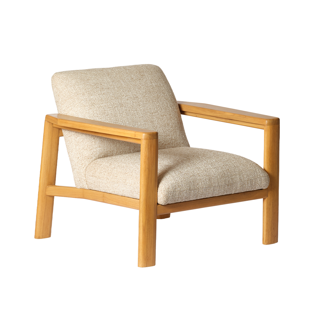 GABRIEL - Sillón de madera maciza de mindi y tela beige jaspeada