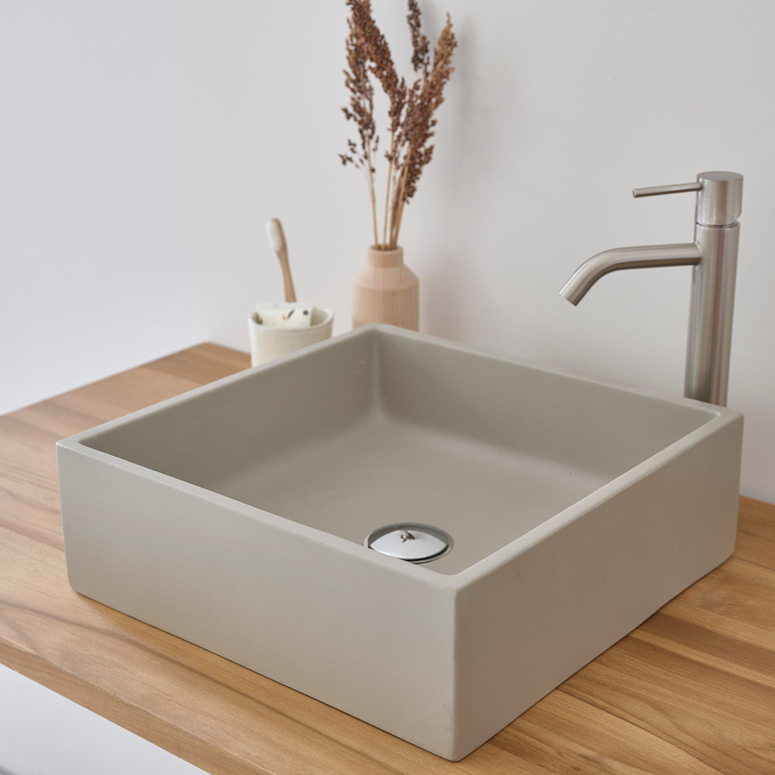 PURE - Lavabo de hormigón gris cuadrado 37 cm