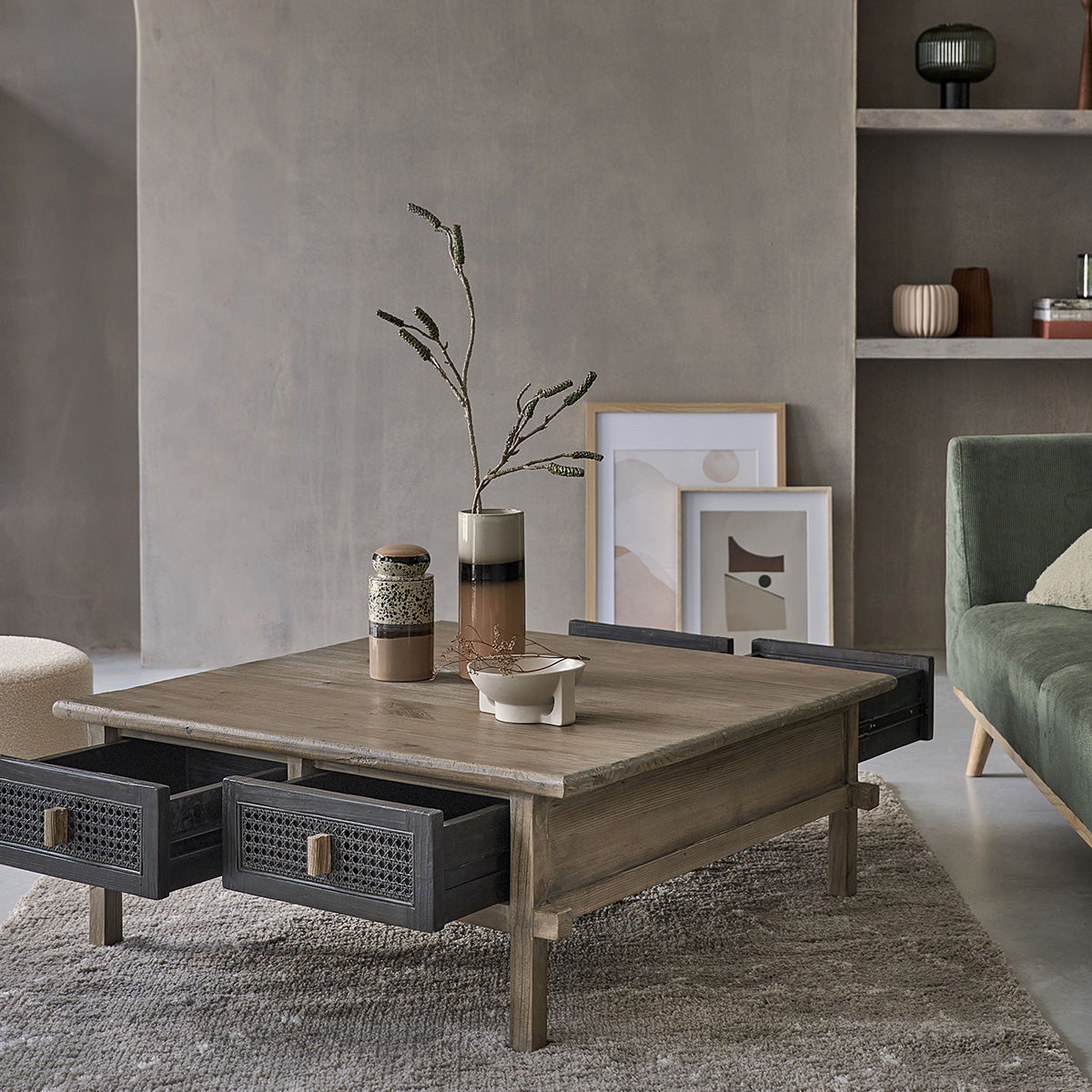 JUNKO - Mesa de centro de madera maciza reciclada 100 cm