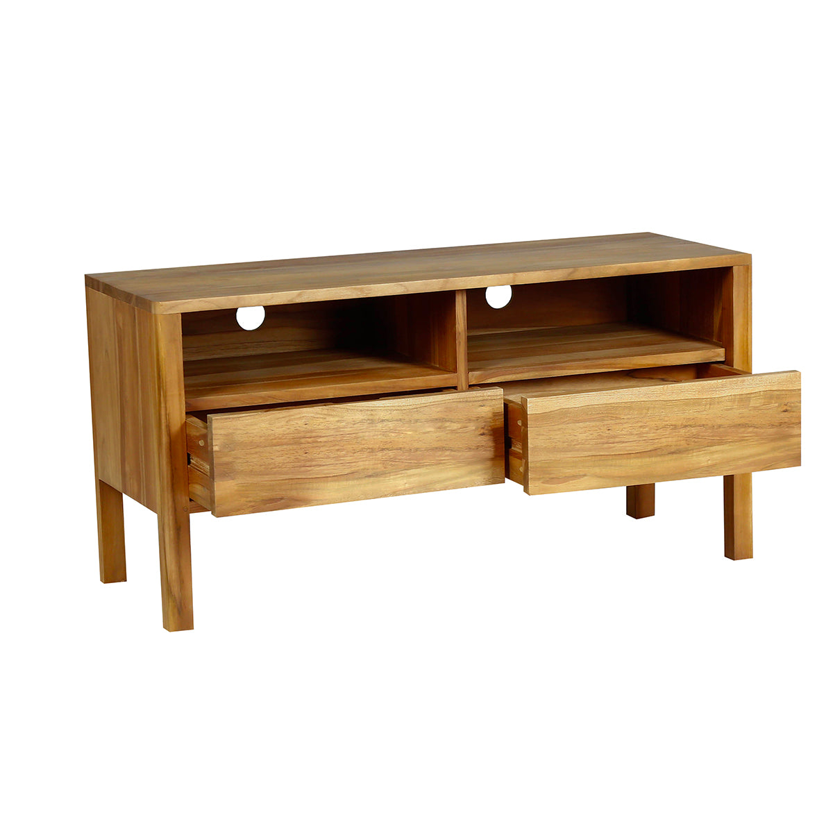 NIDO - Mueble de TV de teca maciza 2 cajones 100 cm