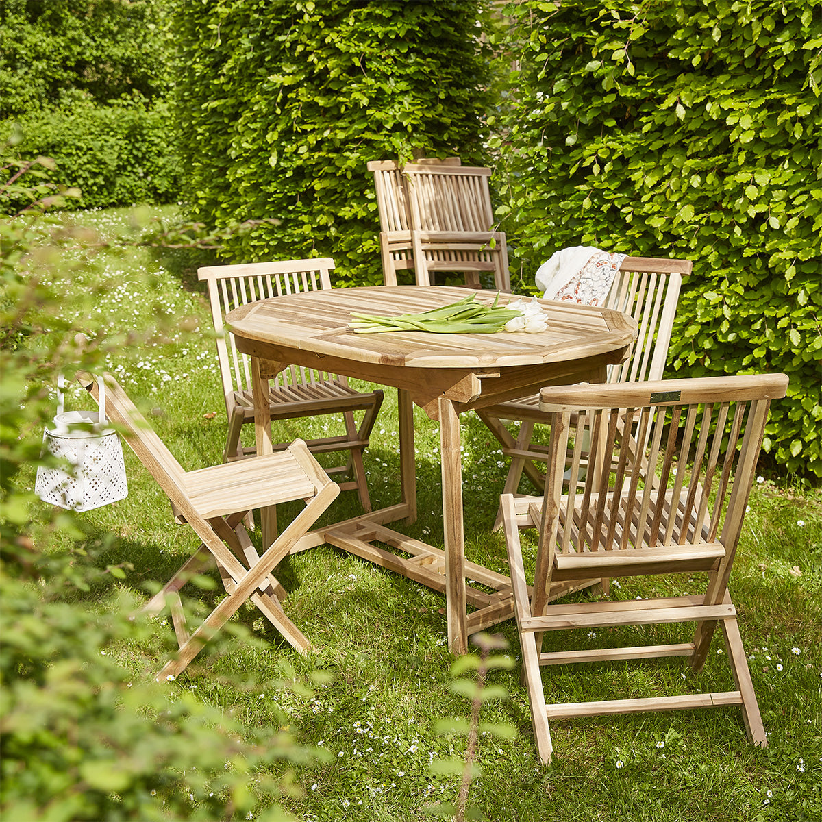 MELBOURNE - Salón de exterior extensible de teca maciza para 6 pers.