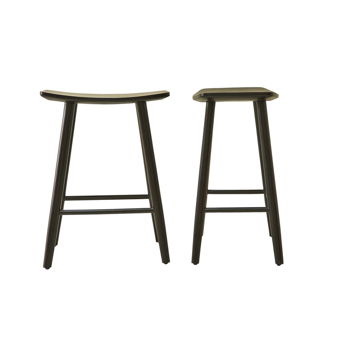 AMBRE - Juego de 2 taburetes de teca maciza negra de 65 cm