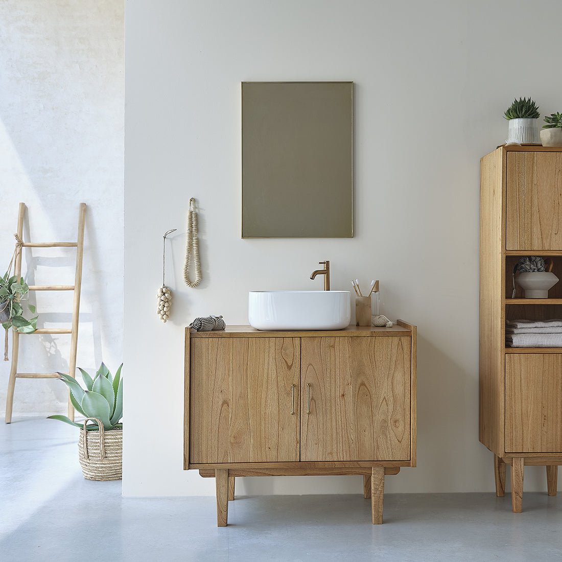 FIFTIES - Mueble de lavabo de mindi macizo 90 cm