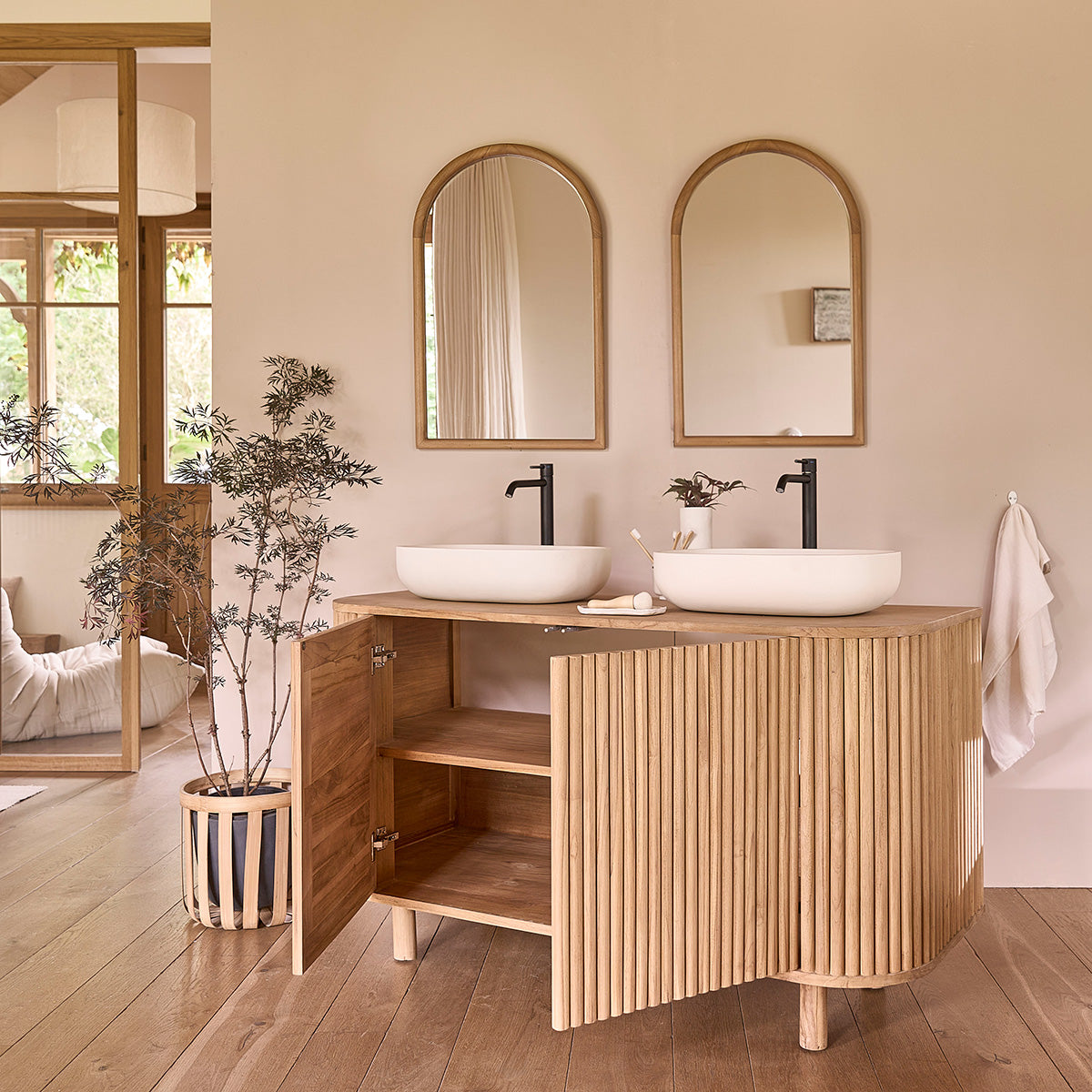 COLINE - Muebles para lavabo de teca maciza de 140 cm