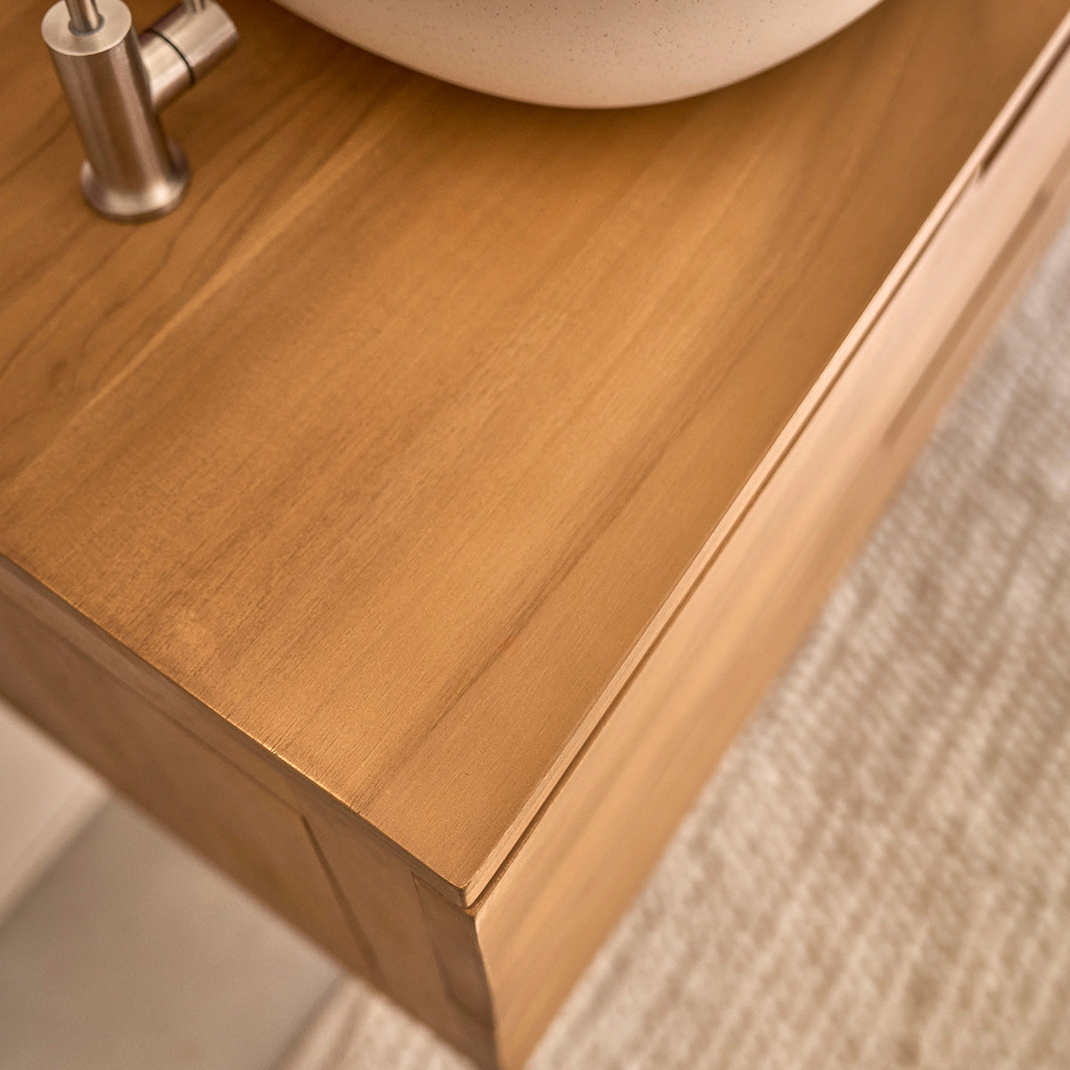 MAË - Mueble bajo lavabo suspendido de teca maciza de 80 cm