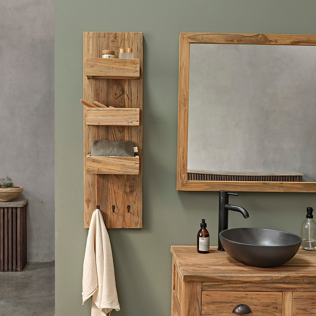 AUSTIN - Estantería de pared de teca maciza reciclada  100