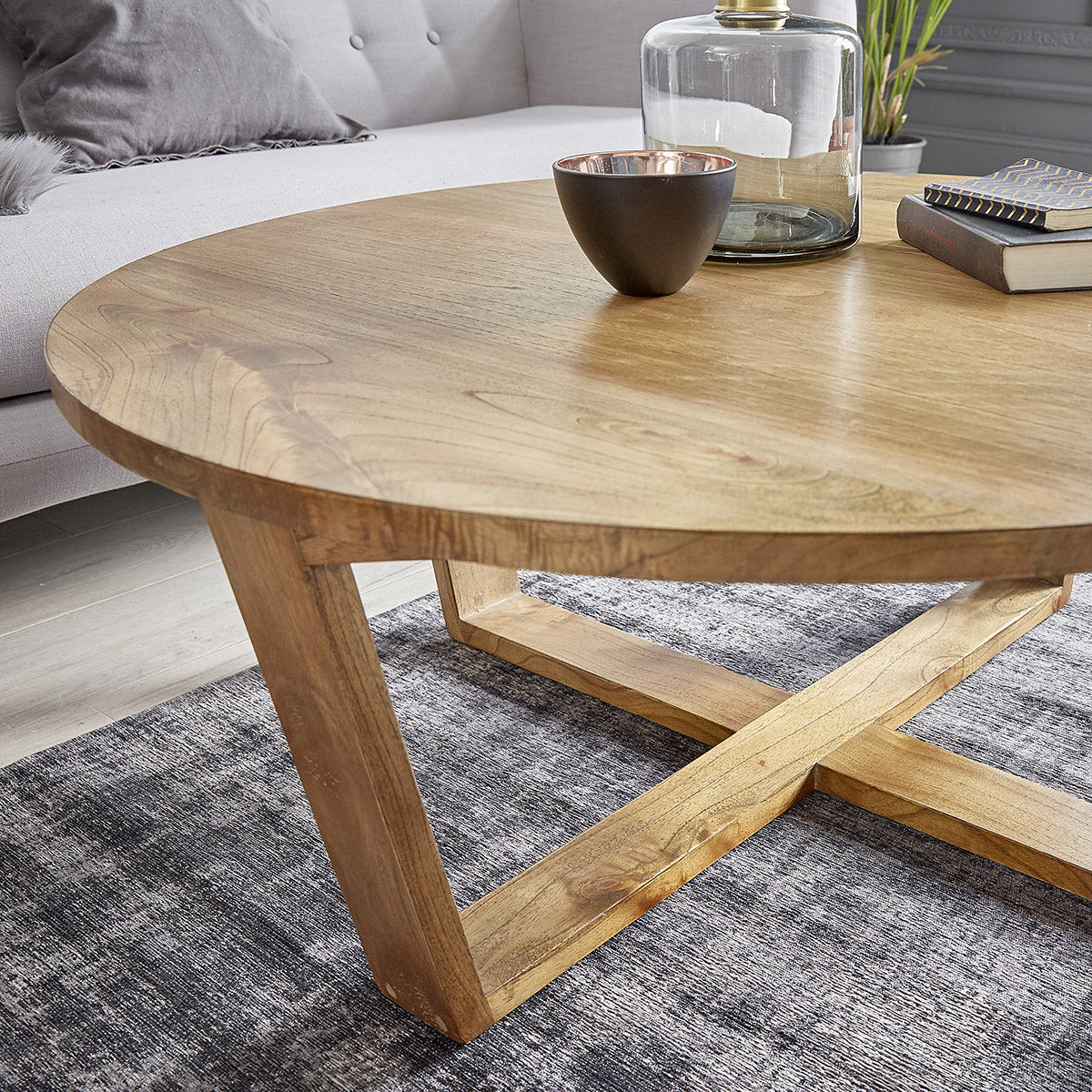 BASILE - Mesa de centro de mindi macizo Ø 100 cm