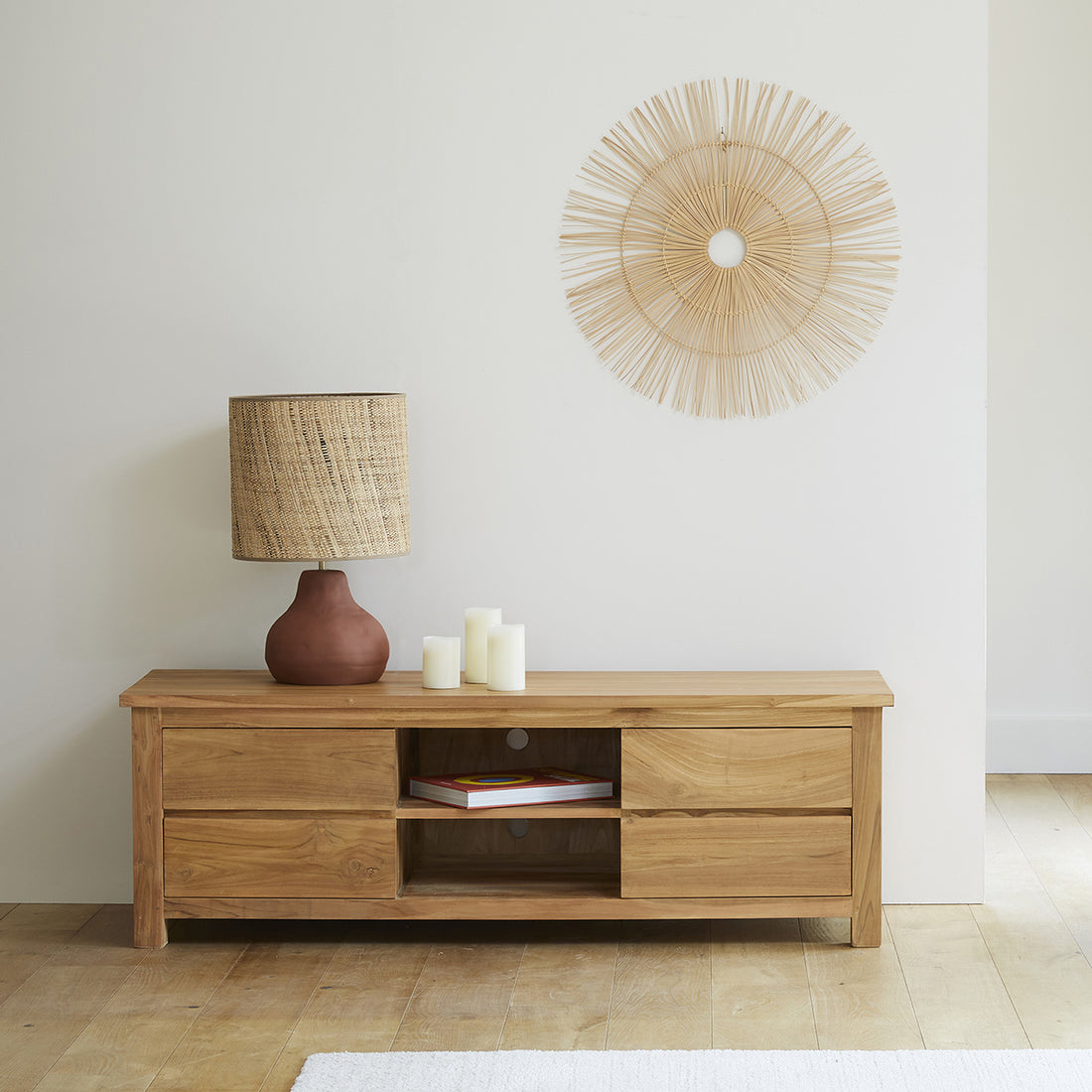 BOSTON - Mueble de TV de teca maciza de 150 cm