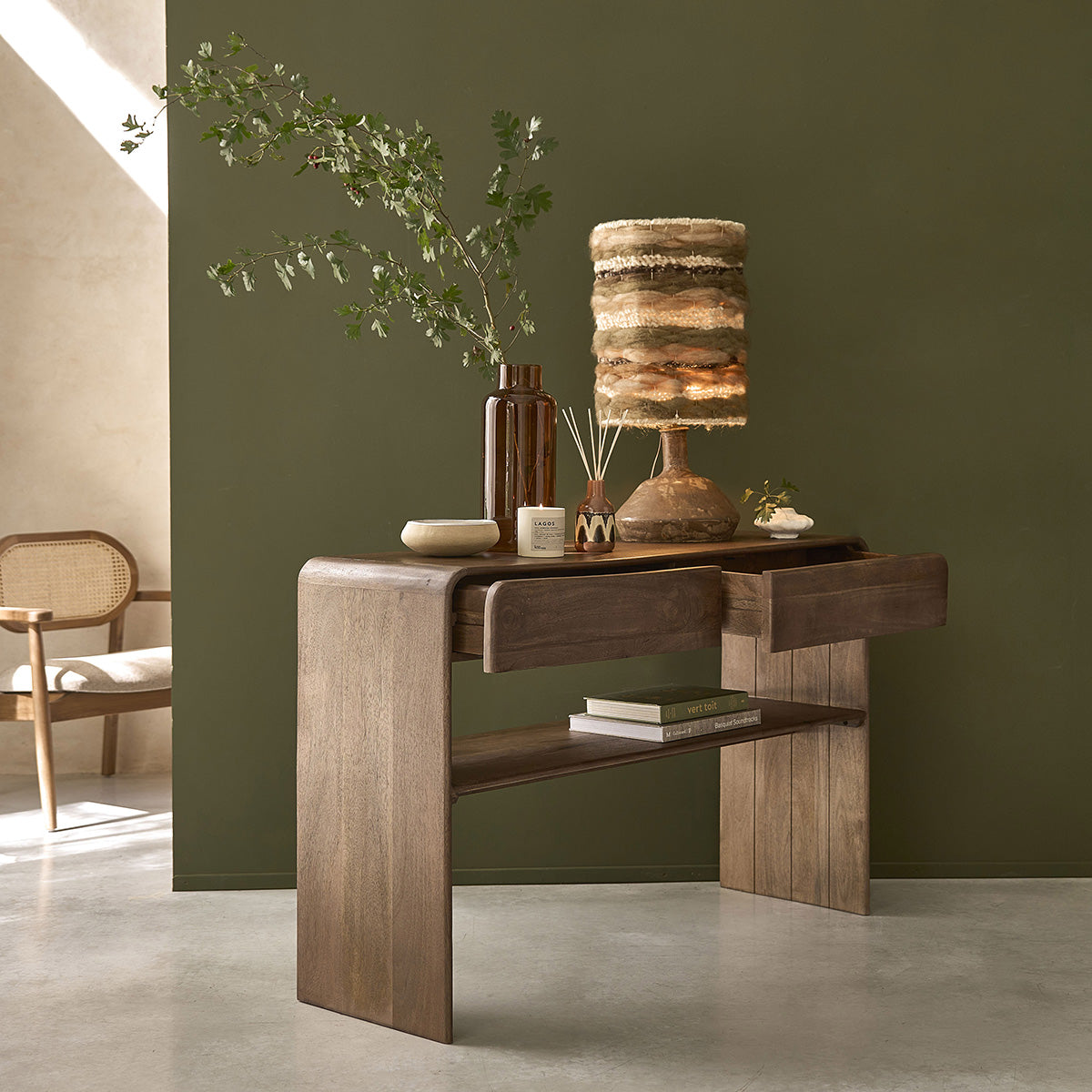 SOFIA - Consola de madera maciza de mango de 120 cm