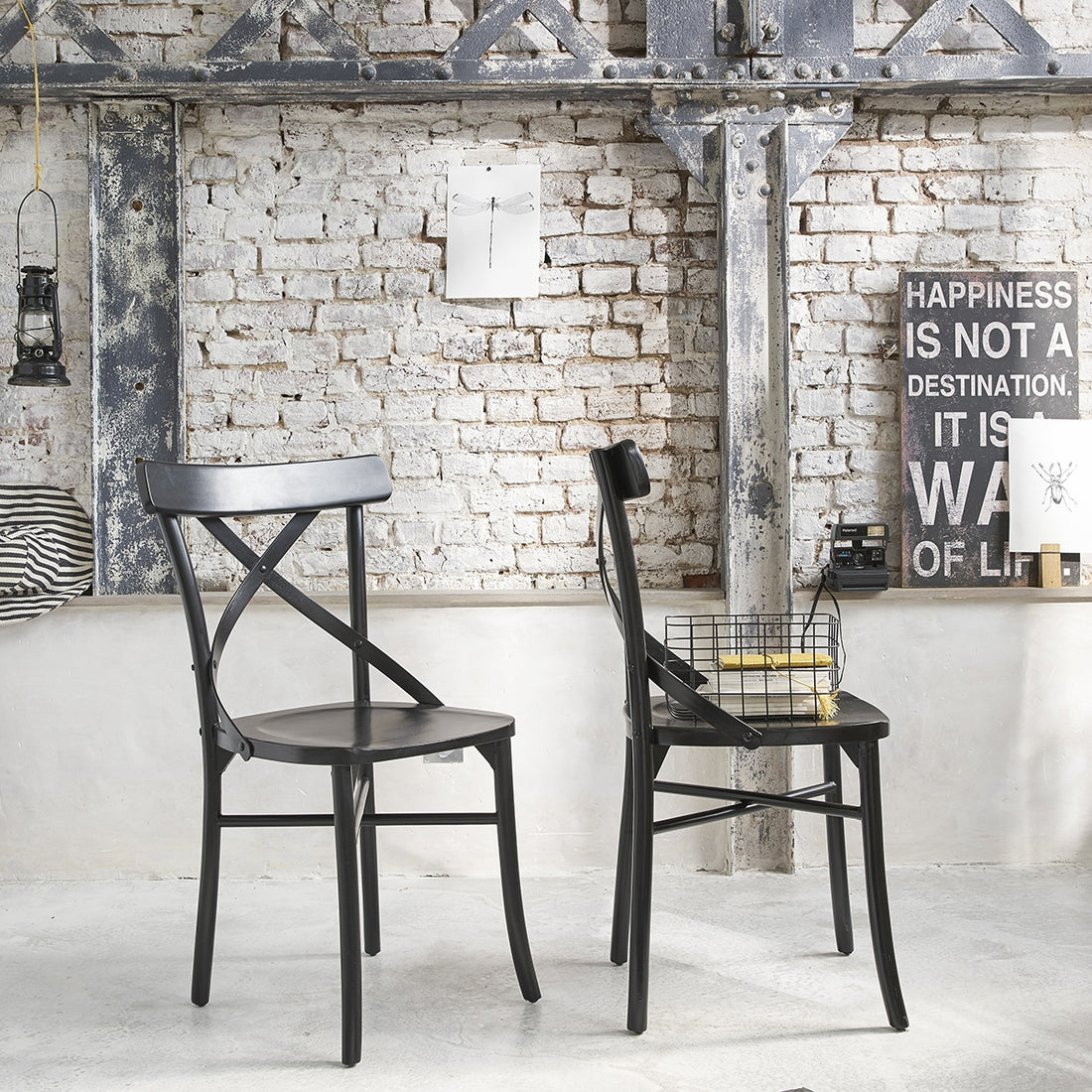 LONDRES - Lote de 2 sillas bistró de caoba maciza negras