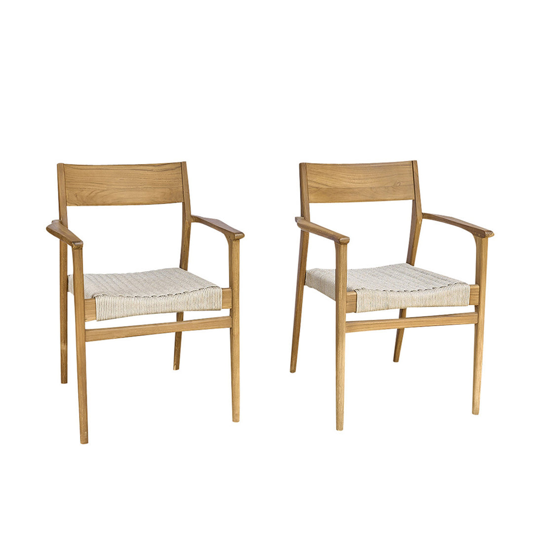 LIVIE - Sillón de jardín de teca maciza y cuerda beige (lote de 2)