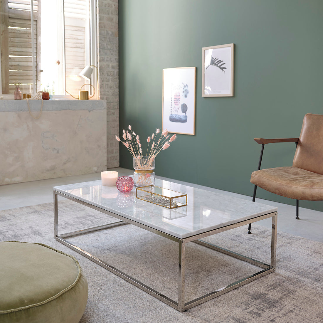 Mesa de centro de mármol y metal 120 cm