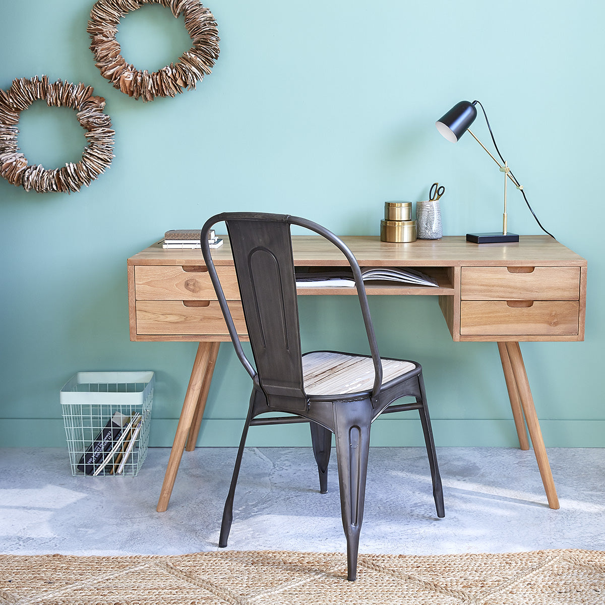 ISAURE - Escritorio de teca maciza de 130 cm