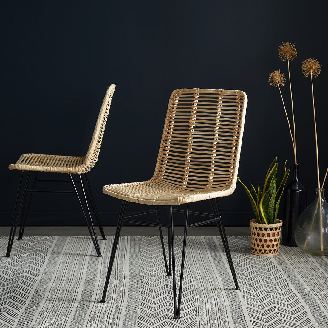 BOHEMA - Lote de 2 sillas de ratán y metal