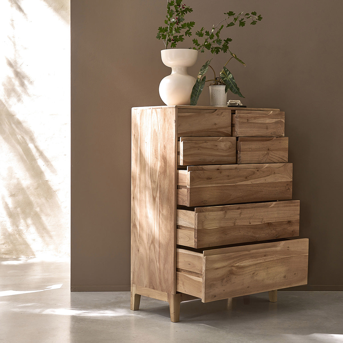 SAMSO - Cómoda de madera maciza de acacia de 80 cm