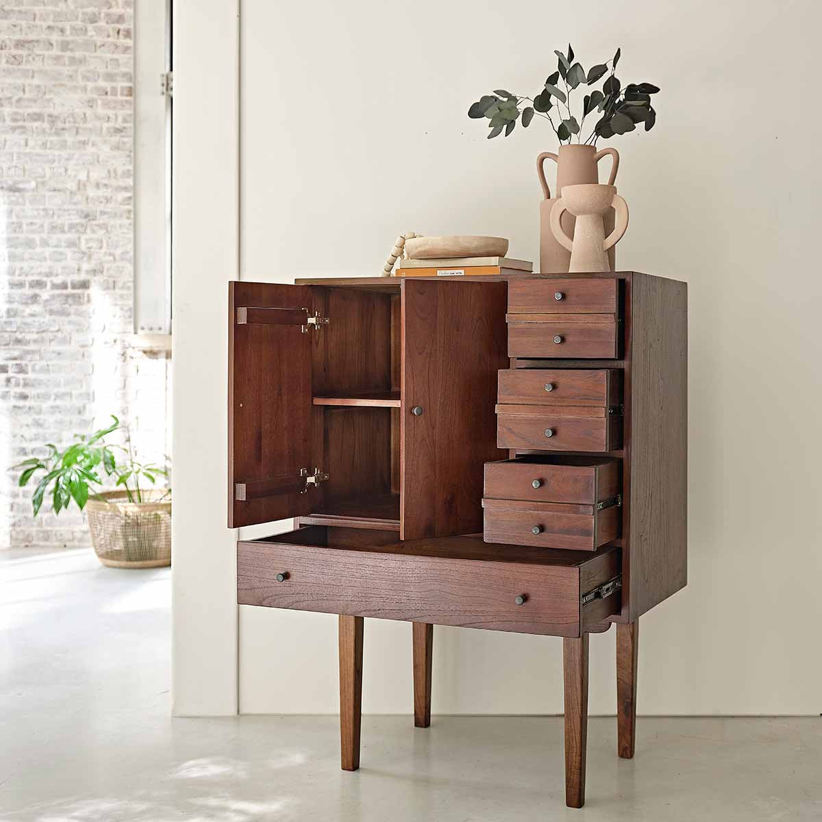 VINTAGE - Cómoda de mindi macizo acabado nogal 90 cm