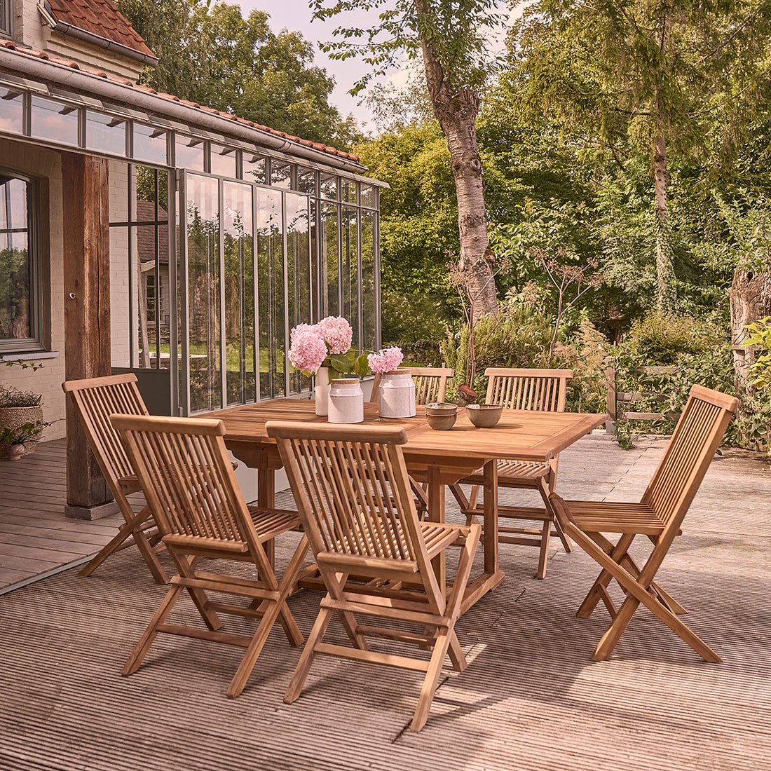 BALI - Salón de exterior extensible de teca maciza aceitada para 6/8 pers.