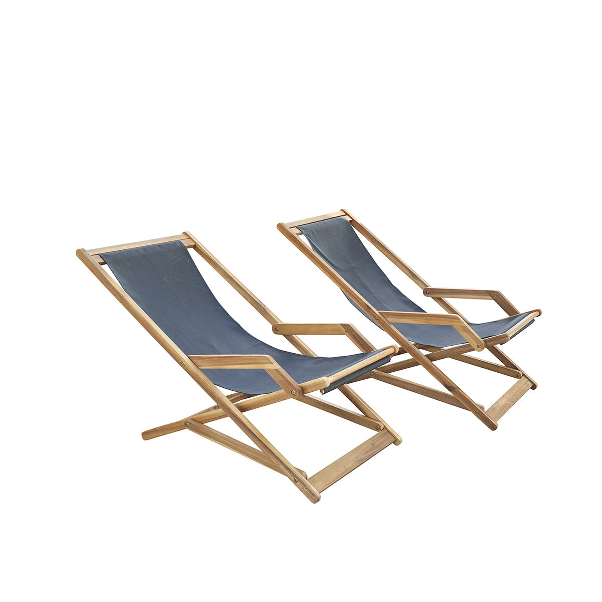 HANOÏ - Tumbona de acacia maciza y textileno negro (juego de 2)