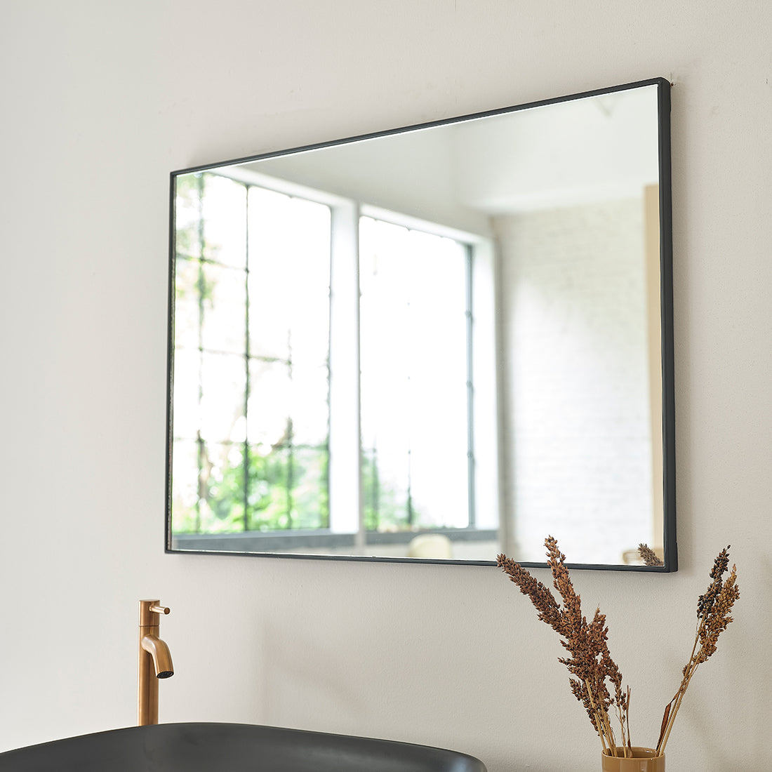 OLIVIA - Espejo rectangular de metal negro 70x50 cm