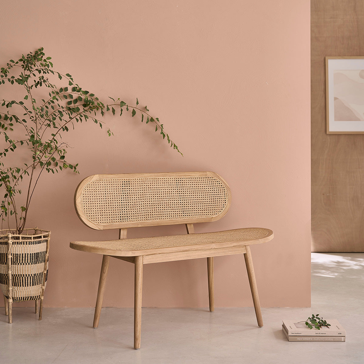 LOÉ - Banco de teca maciza y rejilla de 120 cm