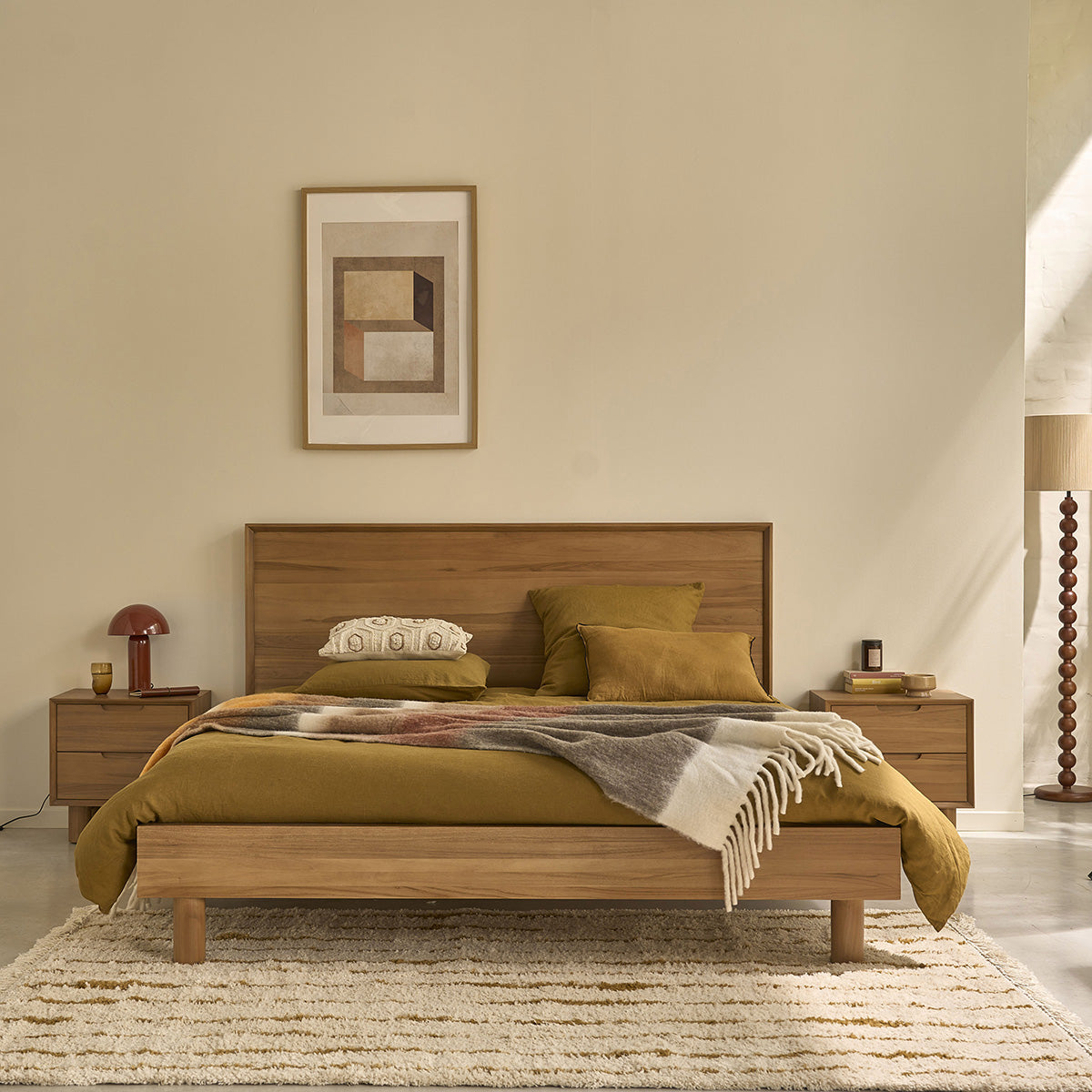 GUSTAVE - Cama de teca maciza de 180 cm con somier