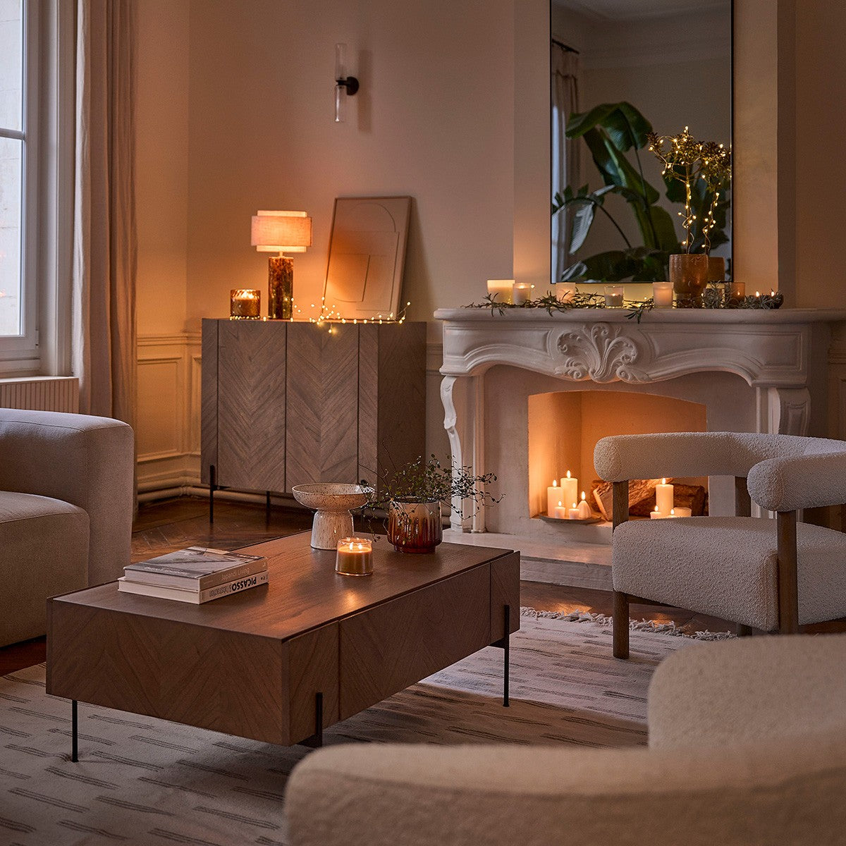 CALIX - Mueble bar de mindi macizo y metal acabado nogal 100 cm