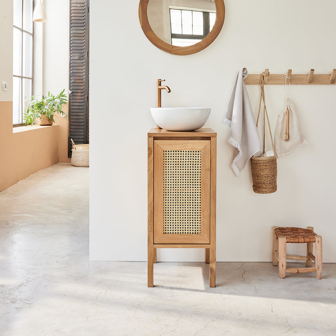 ELIOTT - Lavamanos de teca maciza y rejilla 35 cm