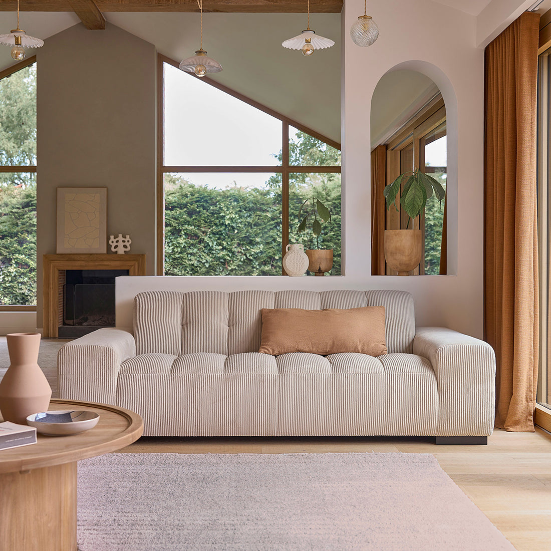 ALPHONSE - Sofá recto de 3 plazas de terciopelo color crudo