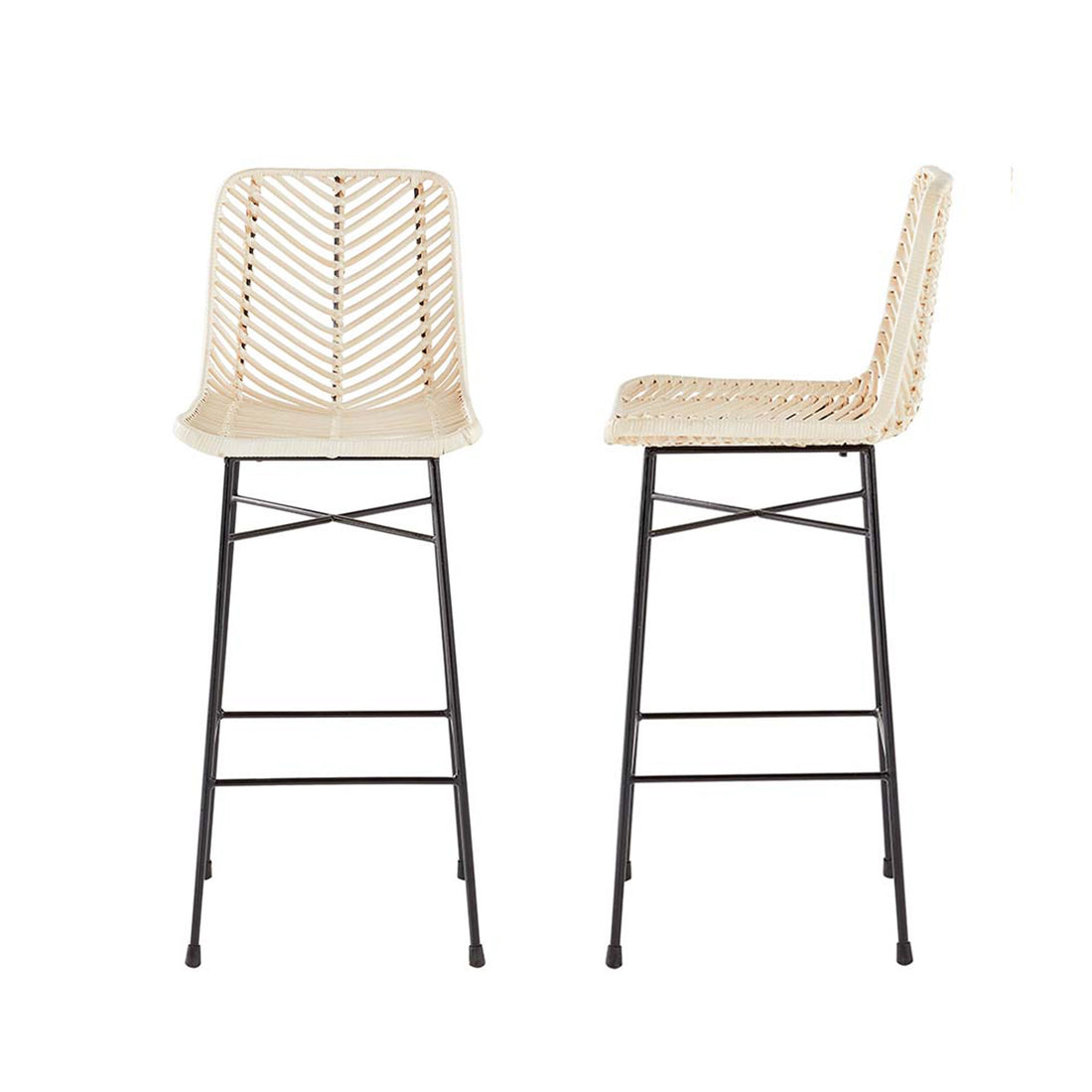 BOHEMA - Lote de 2 taburetes de ratán y metal