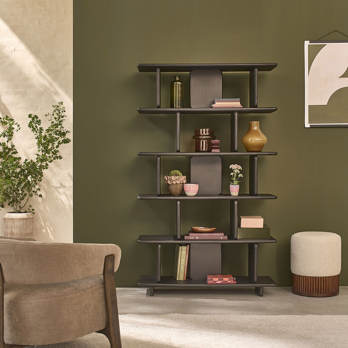 CLEO - Librería de madera maciza de mango negro, 106 cm