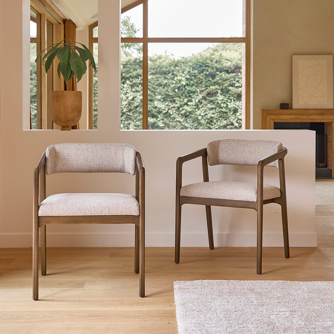 ÉLOI - Lote de 2 sillas de madera maciza y tejido con textura beige chiné