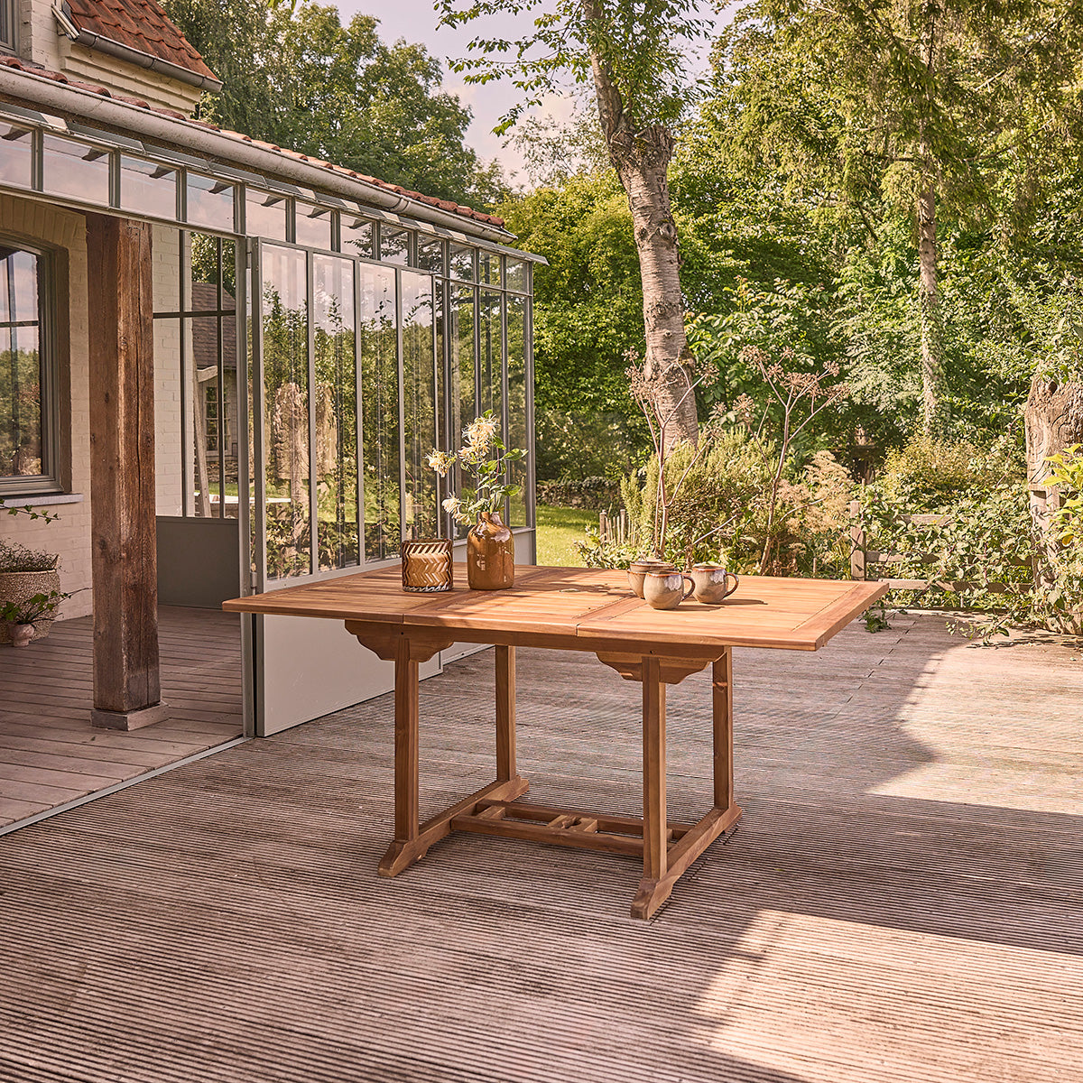 BALI - Salón de exterior extensible de teca maciza aceitada para 4/8 pers.