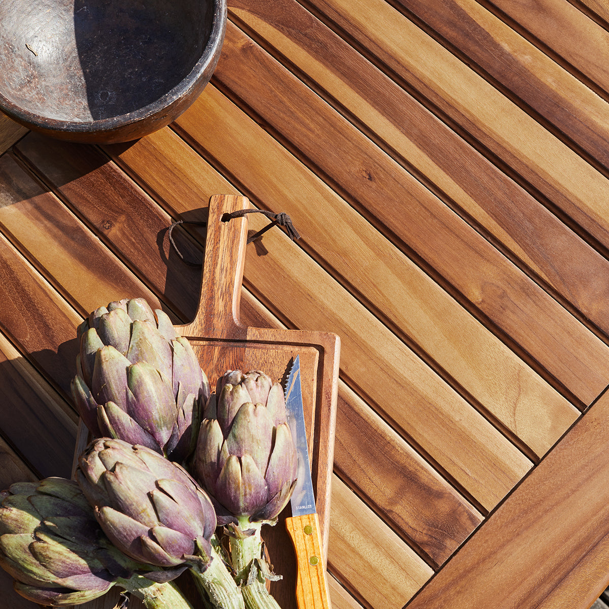 BALI - Salón de exterior extensible de teca maciza aceitada para 4/8 pers.