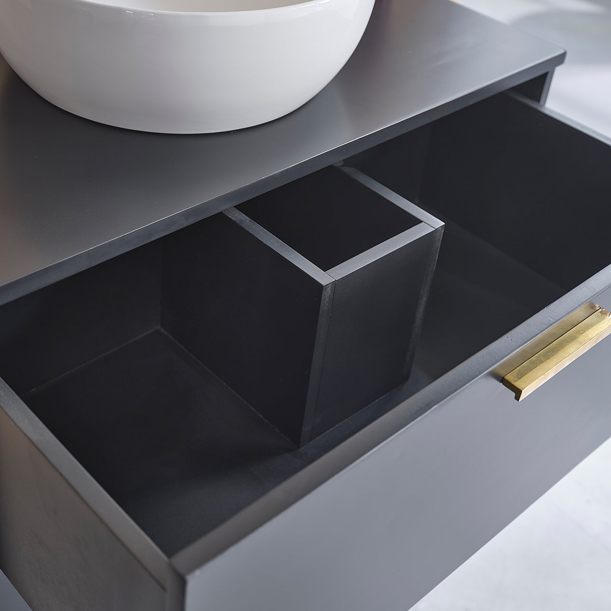 LUNA - Mueble suspendido para lavabo de acacia maciza negra de 80 cm