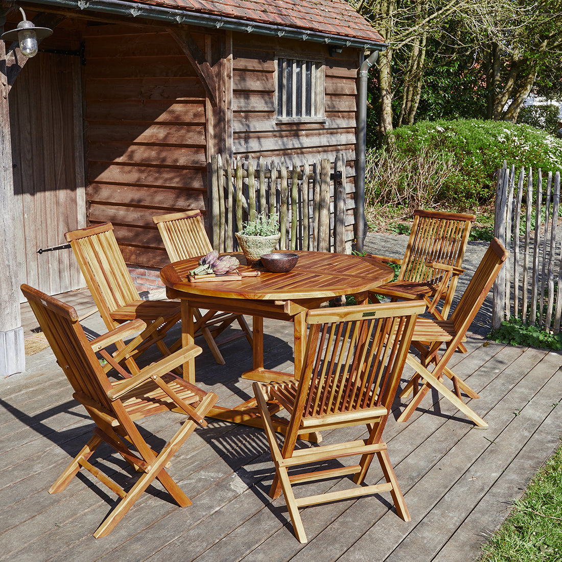 BALI - Salón de exterior extensible de teca maciza aceitada para 6/8 pers.