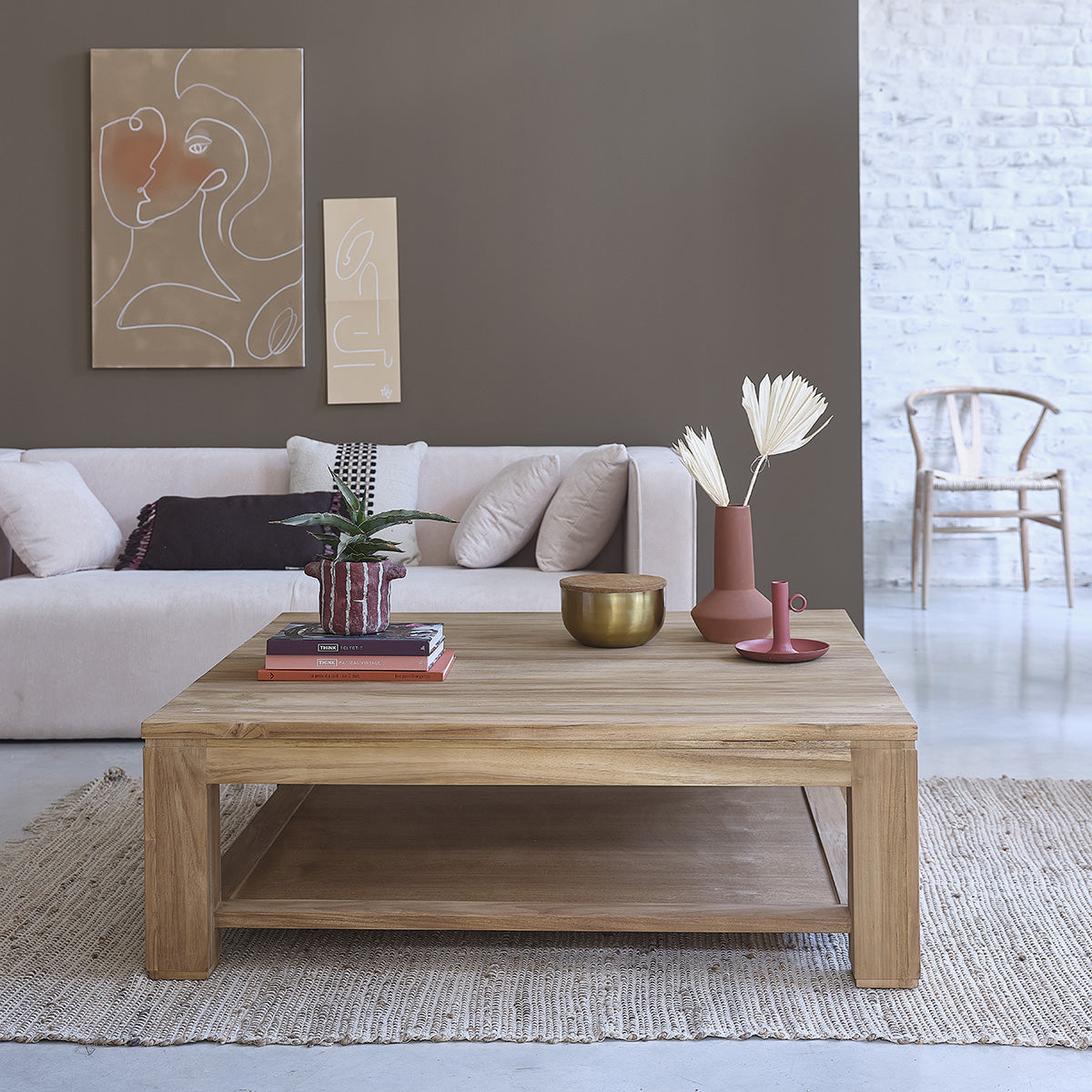 BOSTON - Mesa de centro de teca maciza 120 cm