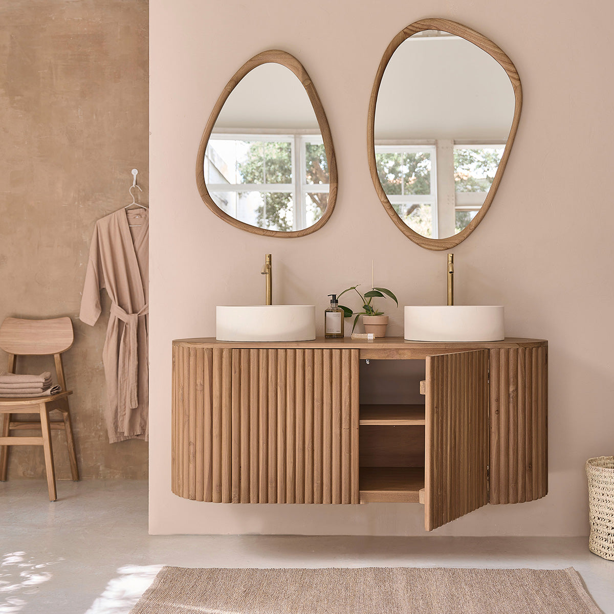 BELIZE - Mueble de baño suspendido de teca maciza de 140 cm