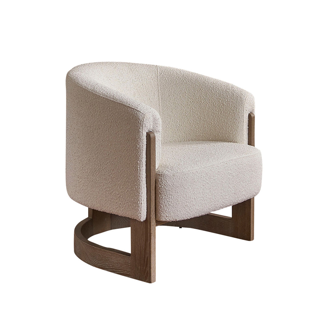 MALO - Sillón de roble macizo y tejido bouclette crudo