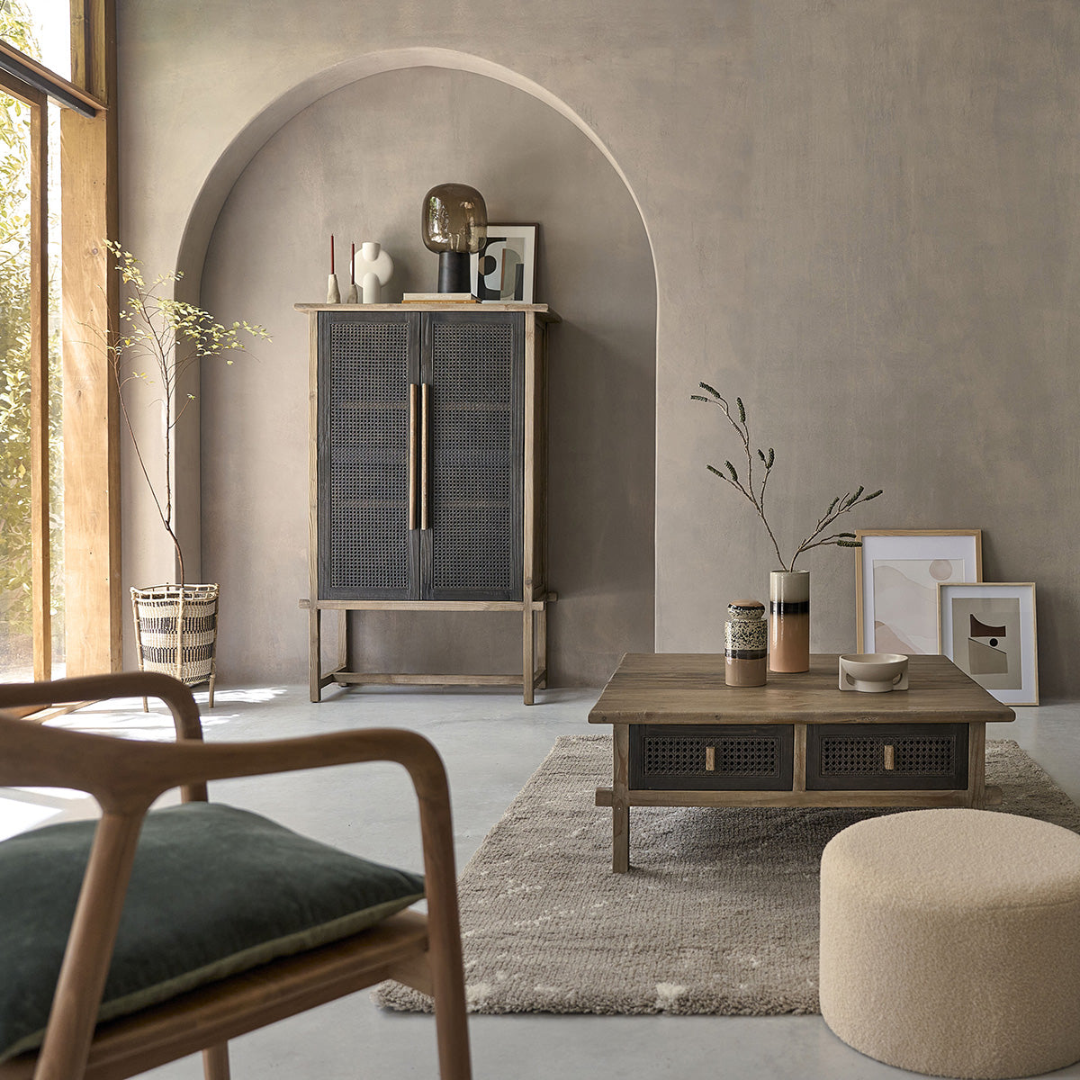 JUNKO - Mesa de centro de madera maciza reciclada 100 cm