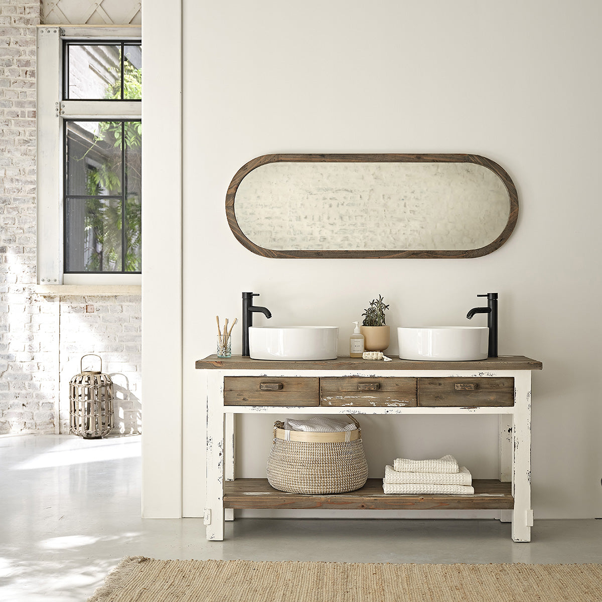 SEZANNE - Espejo ovalado de madera maciza reciclada 140x50 cm