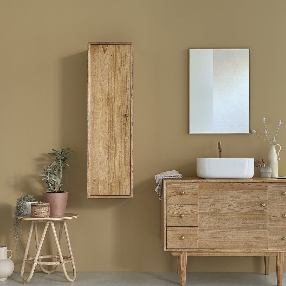 FIFTIES - Columna de baño de mindi macizo suspendida 120 cm