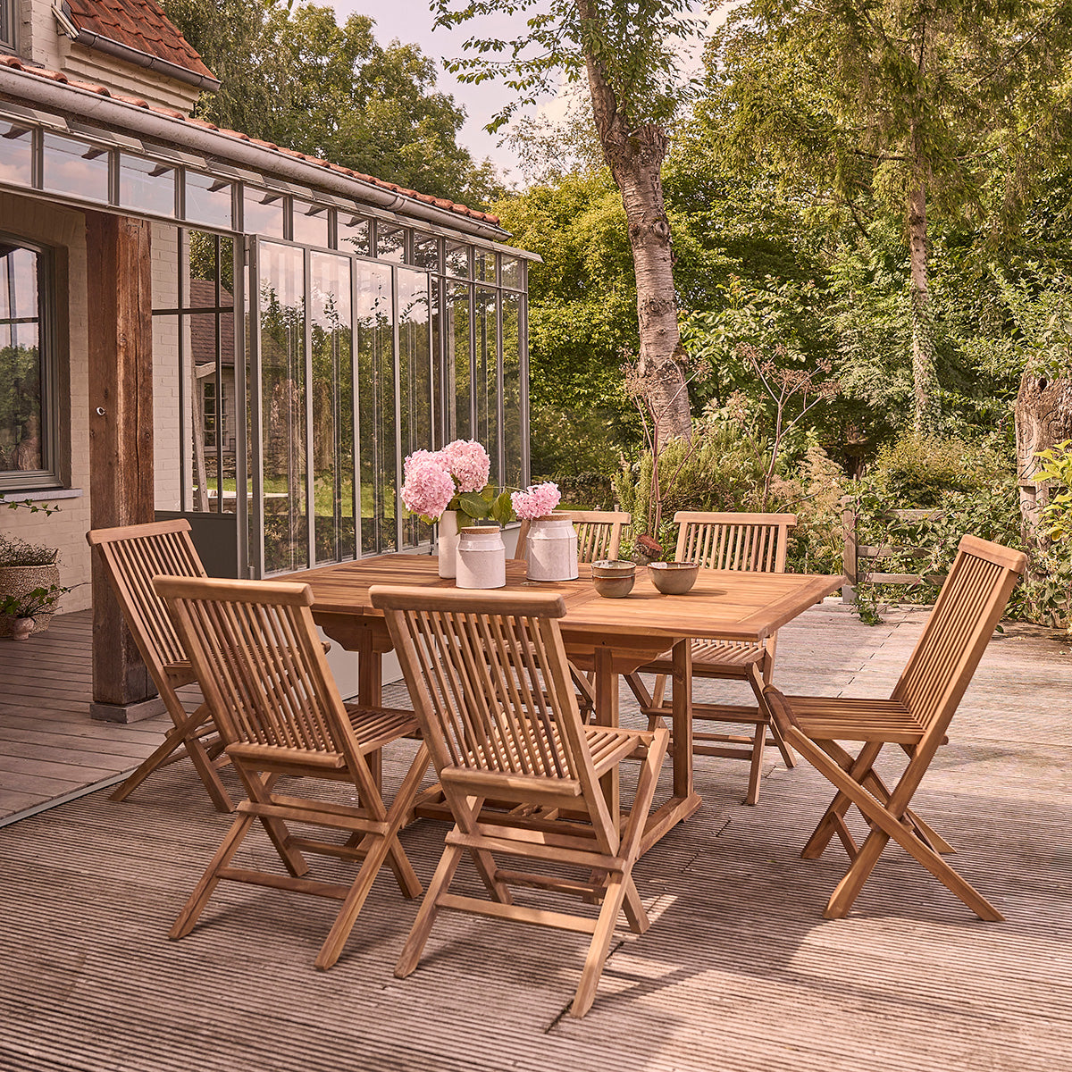 BALI - Mesa de exterior extensible de teca maciza aceitada para 6/8 pers.