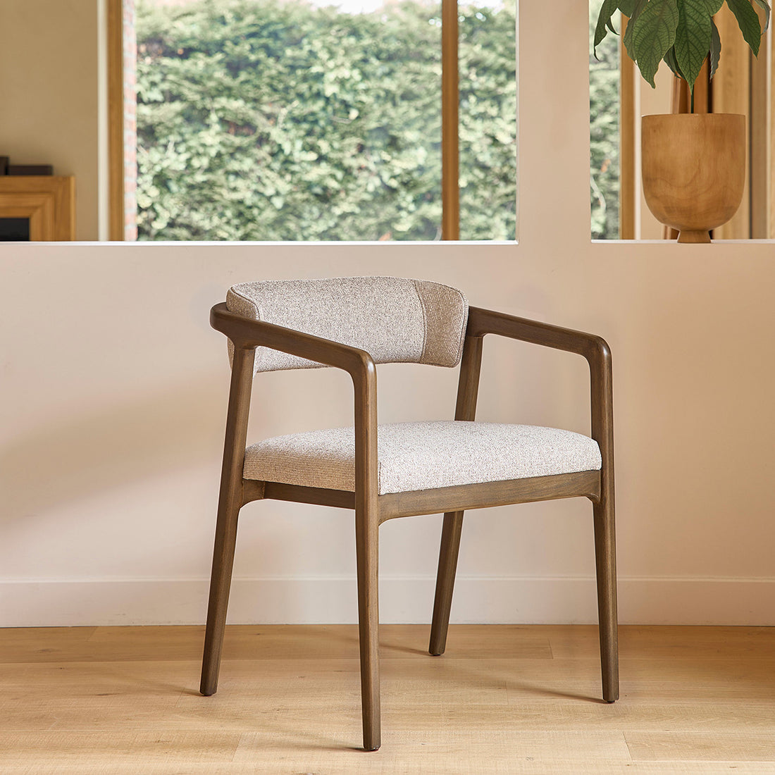 ÉLOI - Silla de madera maciza y tejido con textura beige chiné